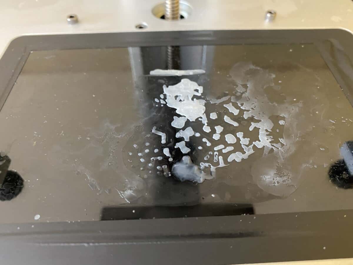 cured resin on the printer screen